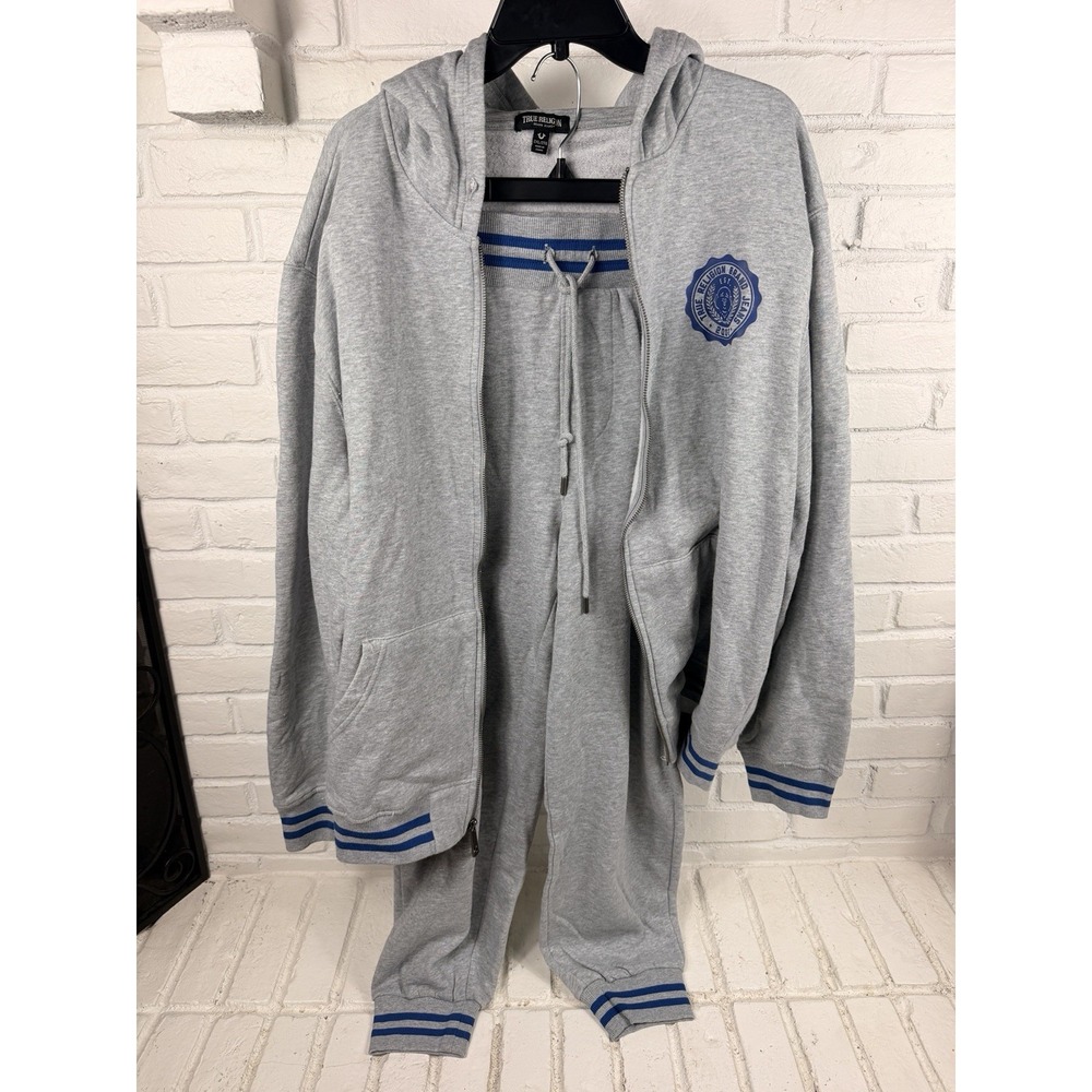 True Religion 2XL Gray Tracksuit Hoodie Joggers Set Big Logo Streetwear